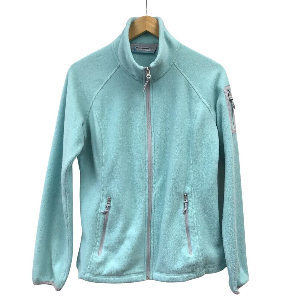 Free Country Jacket Womens Small Fleece Green Gray Zip Pockets Full Zip